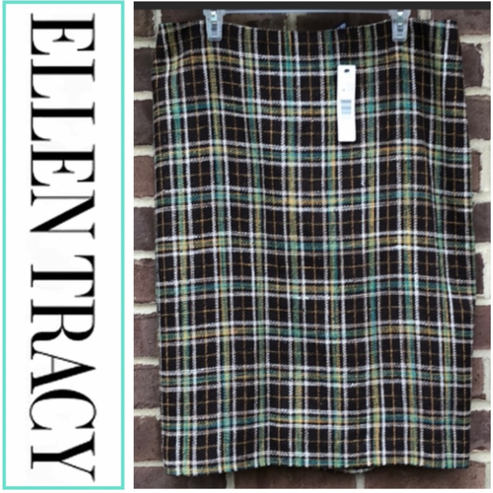 Ellen Tracy plaid mahogany pencil skirt